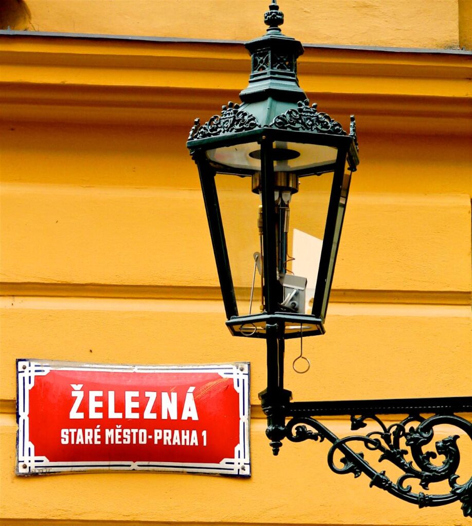 Prague - gas lamp and street sign