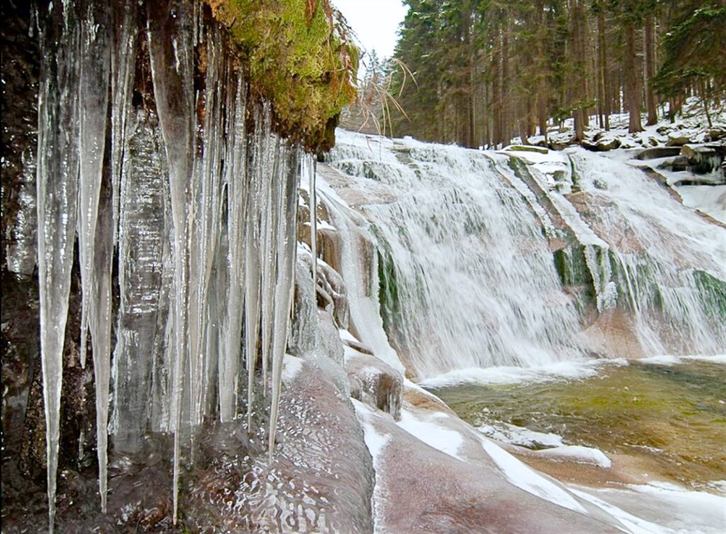 Mumlava Waterfalls in winter, Czech Republic