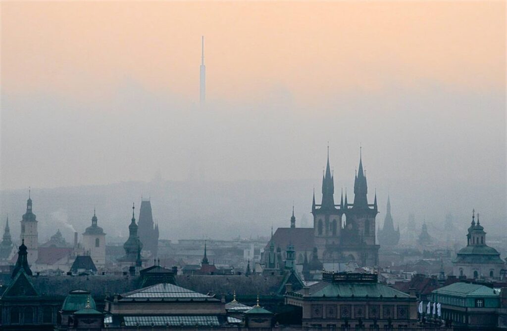 Mist over Prague - Zizkov TV tower in background