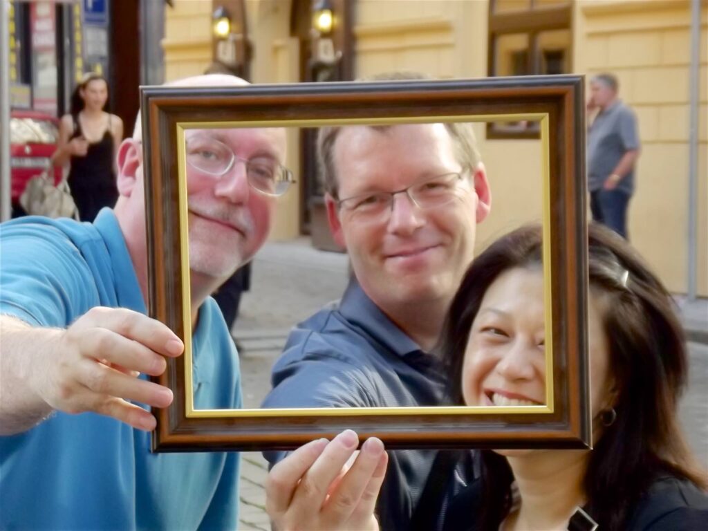 Prague visitors through camera lens