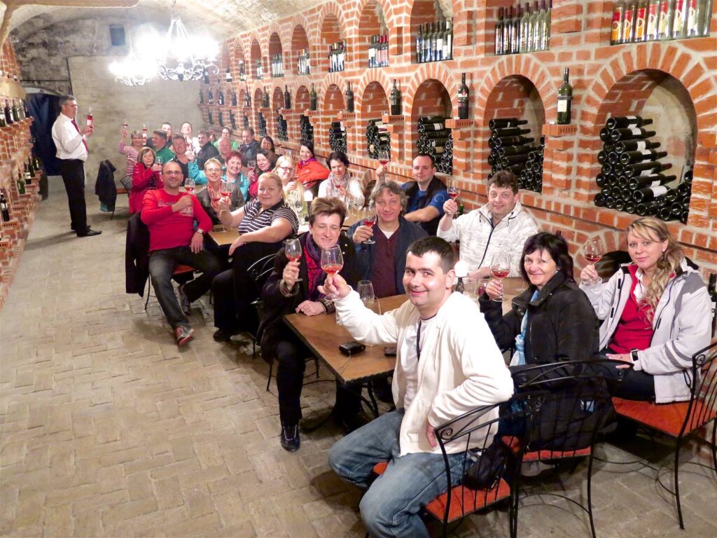 Large group wine tasting in Hungary