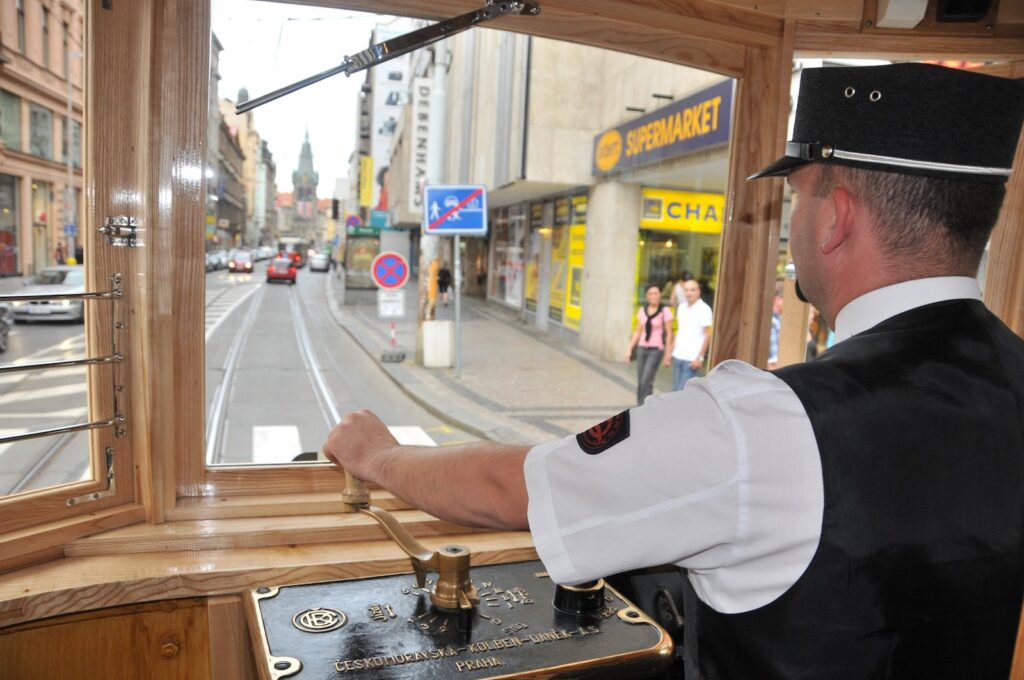 Tram driver of Prague historical tram