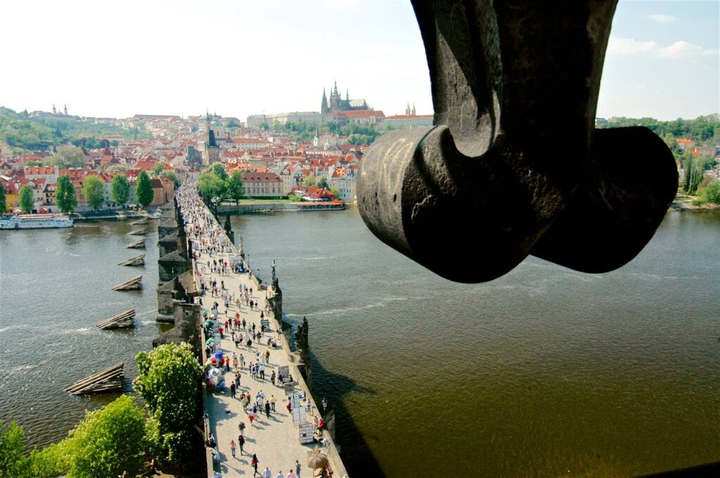 Prague Castle and the Charles Bridge from the bridge tower