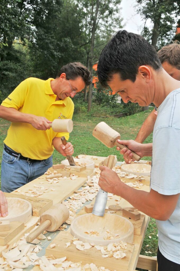 Wood carving workshop participants