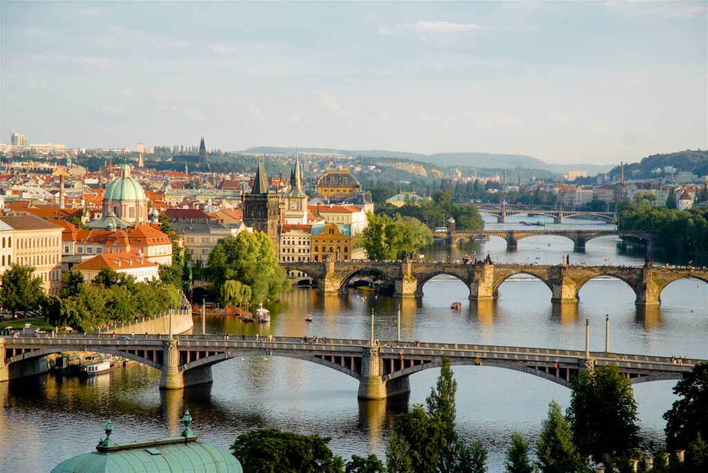 Vltava River with Prague Bridges