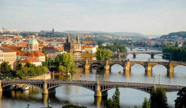 Vltava River with Prague Bridges